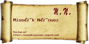 Missák Nónusz névjegykártya